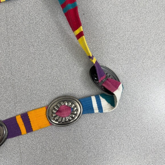 Concho Woven Cotton Belt Womens Multi Silver Boho Hippie Belly Dancer Tie Stripe - Picture 7 of 11